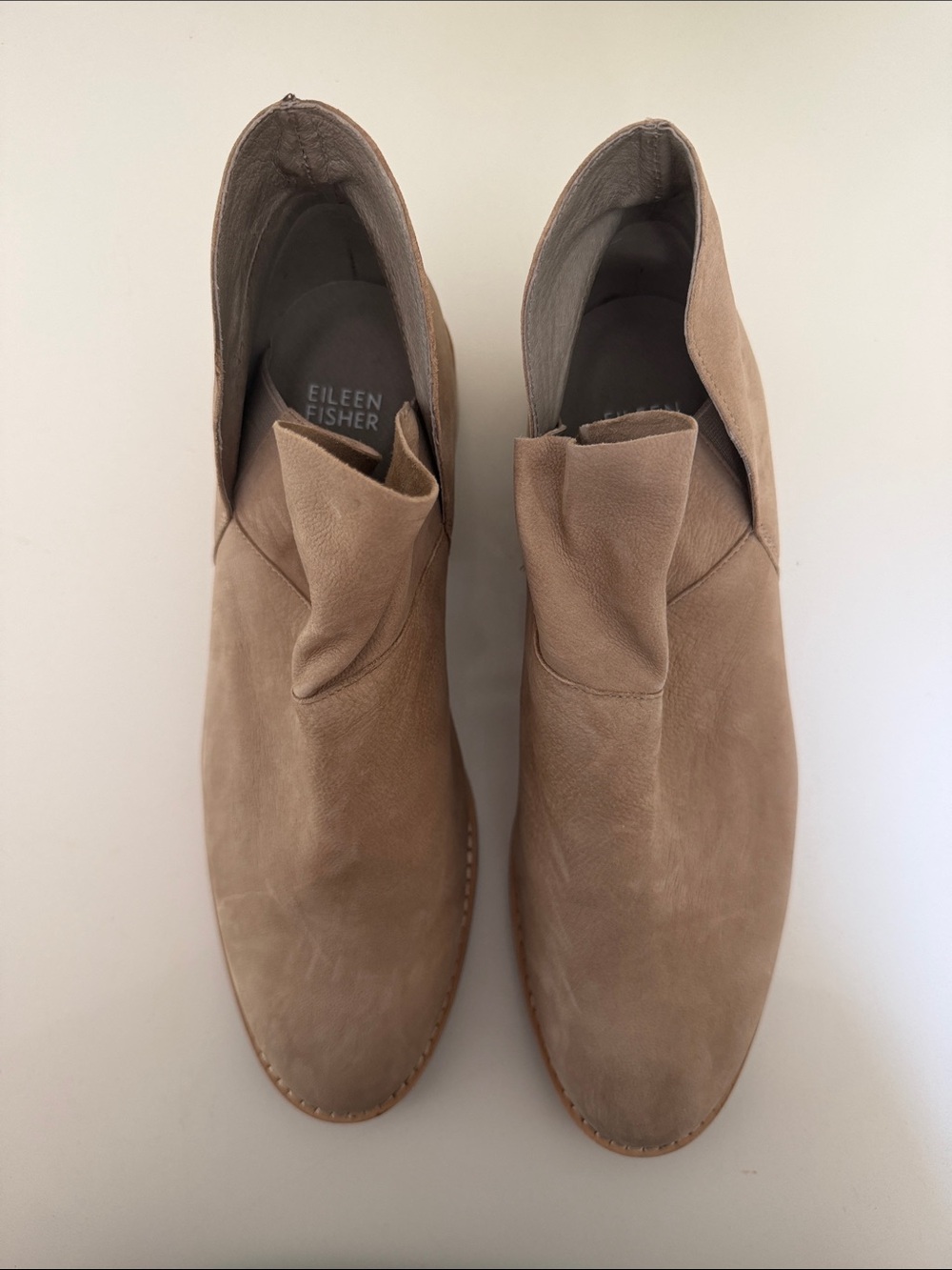Eileen Fisher Neutral Taupe Leather Ankle Slip-Ons